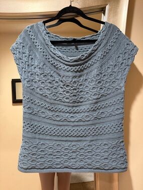 White House Black Market Light Blue Cable Knit Scoop Neck Sweater Top